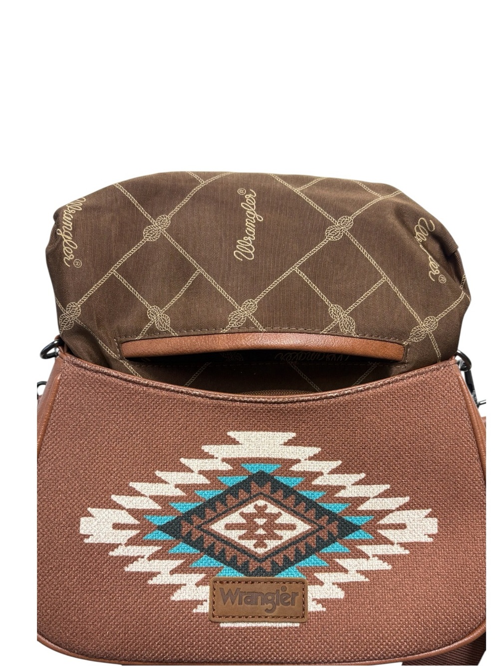 Wrangler Aztec Southwestern Crossbody Shoulder Bag Tan EUC Like New - Picture 7 of 13